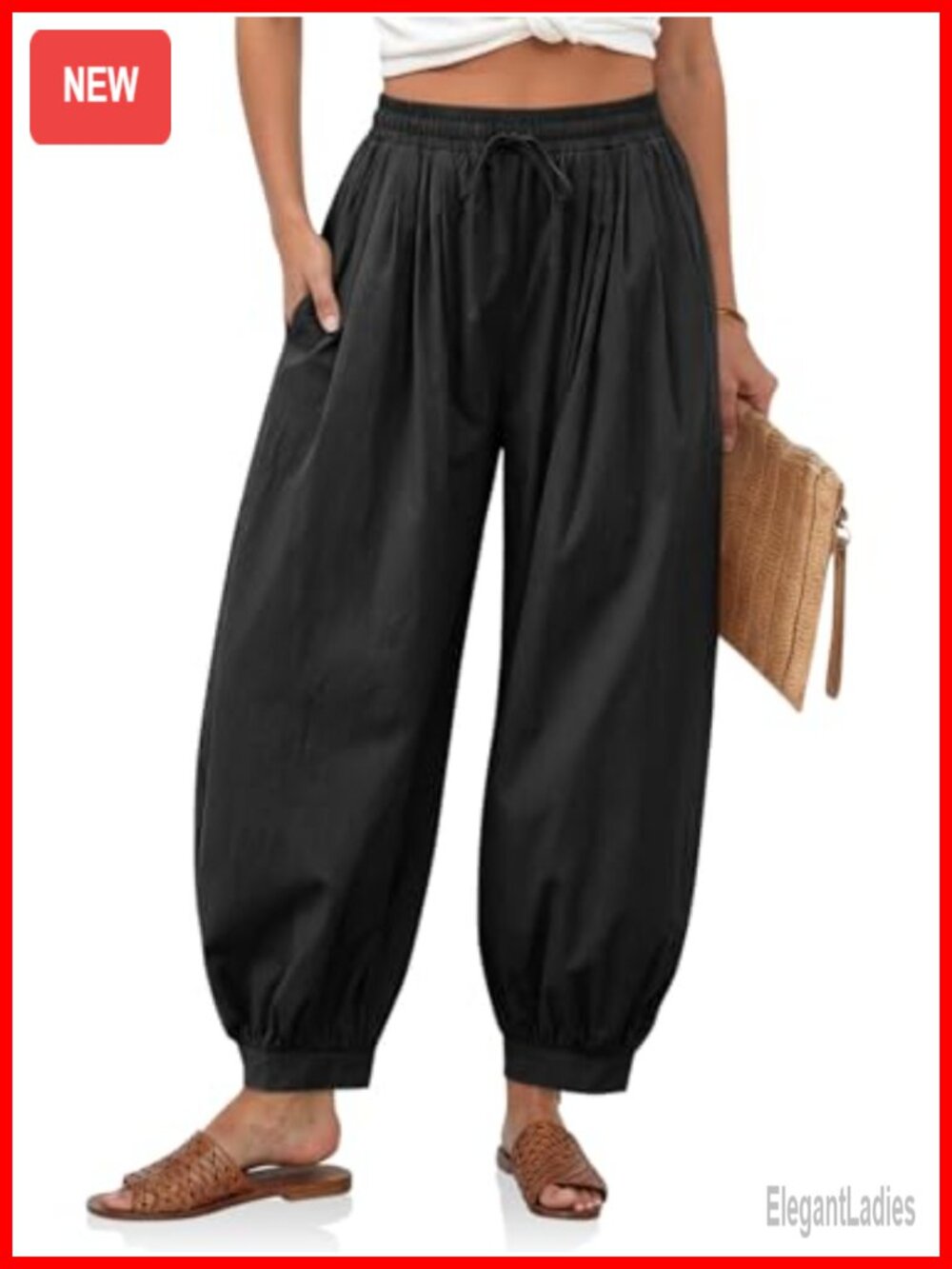 Womens Summer High Waisted Wide Leg Balloon Cotton Pants